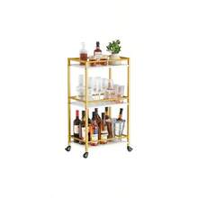 Bar Cart Home, 3 Tier Small Coffee Cart, Rolling Wine Cart With Lockable Wheels, Drink Serving Cart Kitchen, Living Room, 17x 11.8x 32.1 Gold