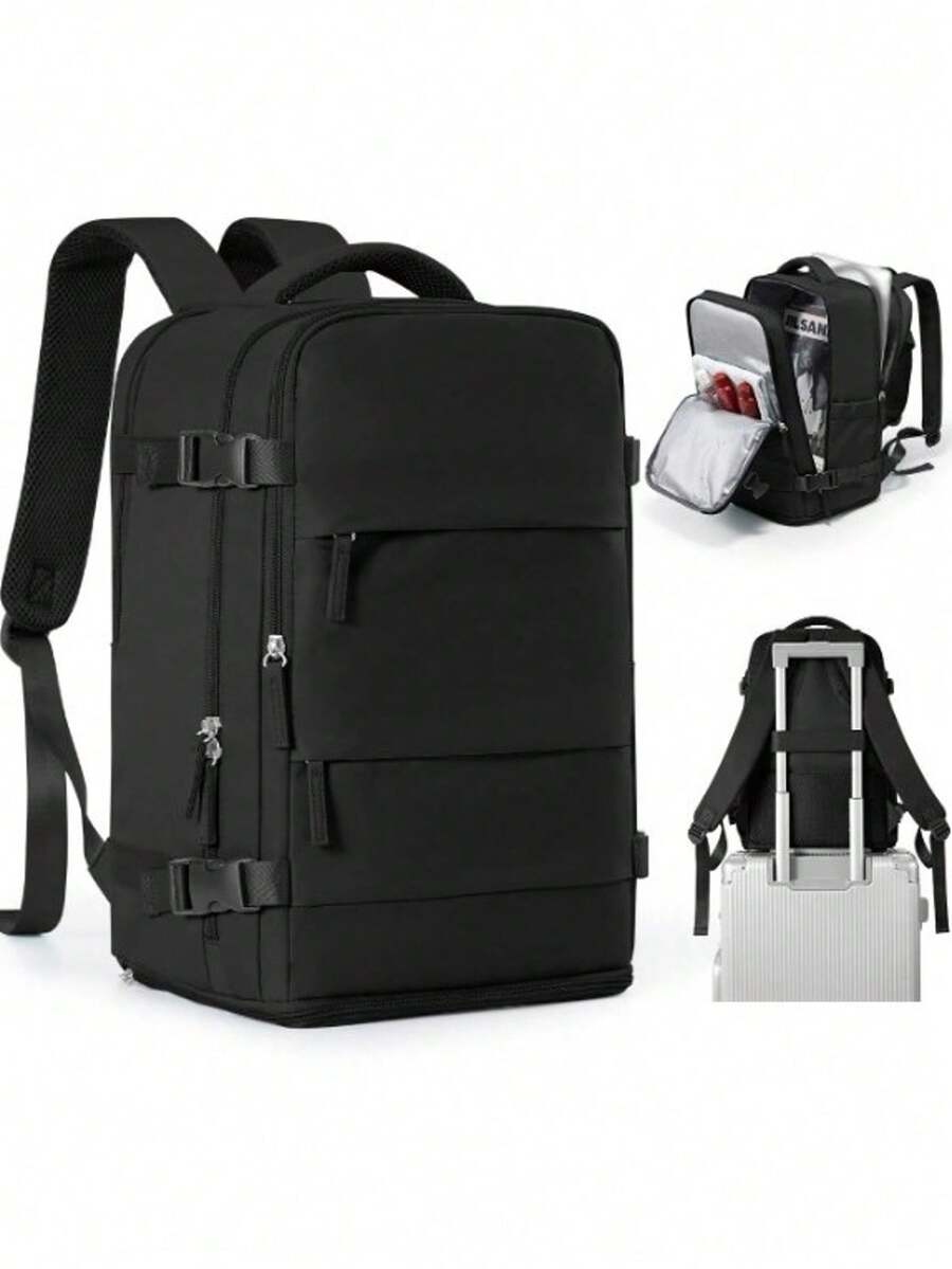 1pc Large Capacity Travel Backpacks Flight Approved Large Capacity Nylon Fabric Waterproof Hiking Backpack Outdoor Computer Backpack - 黑色 - 查看 1