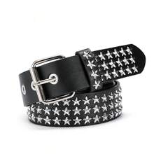 1PC Halloween Punk Studded PU Leather Belt, Versatile Alloy Handmade Heavy Metal Rivet Waist Belt - Black - View 10