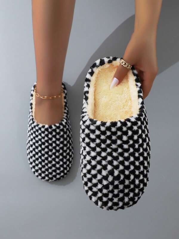 Modische & süße Candy Macaron Farbe Plüsch warme weiche Sohle leise Damen Hausschuhe