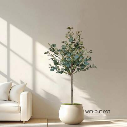 1 pièce Nouvelle branche d'arbre d'eucalyptus artificiel de 1,40 m. Faux plante de figuier pour la maison, le jardin, le balcon, la pièce. Décoration pour Noël, Halloween