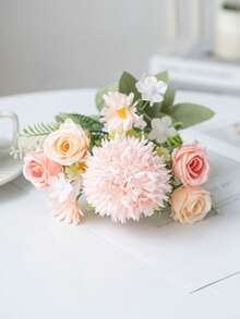80支/套 人造玫瑰、绣球花、牡丹混合花束，新娘捧花，婚礼装饰，DIY花环材料，生日派对，家居，餐厅，客厅，花园装饰，新年礼物 - 粉色 - 查看 7