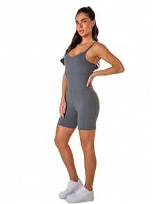 Manalinda Bermuda Shorts Romper In Polyamide - Grey - View 2