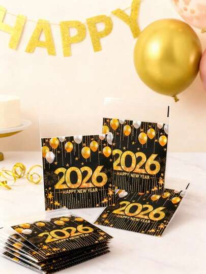 50/100pcs 2026 New Year Self-Sealing Bags, Black Gold Theme Gift Bags, New Year Eve Party Food Candy Bags, Gift Wrapping Supplies, New Year Gift Packaging Bags, New Year Party Supplies, Restaurant Kitchen Supplies, Happy New Year Decorations, New Year 2026 Decorations, New Years Eve Party Decorations 2026, New Years Eve Decorations, Table Decor, Kitchen Decor, Home Decor, Dining Room Decor, New Year Gifts, Party Favors