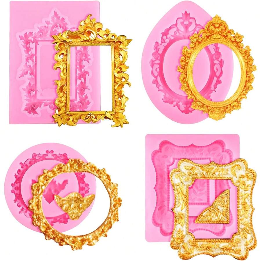1 Pc Photo Frame Silicone Molds, Baroque Style Air Dry Clay Molds, Mini Frame Molds Silicone For Cupcake Topper Cake Decoration Chocolate Candy Polymer Clay Gum - Multicolor - View 1