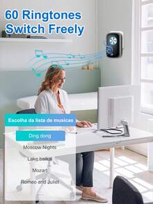 1 套 3*AAA 无线门铃，60 种旋律，5 种音量等级，远距离无线门铃，适用于家庭、客厅、花园、卧室，USB 供电 - 黑色 - 查看 3