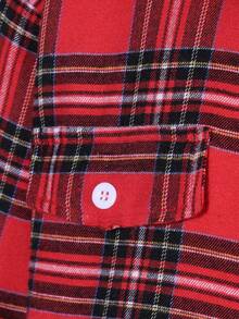男童休闲时尚校园风圣诞格子长袖衬衫，春秋季 - 紅色 - 查看 6