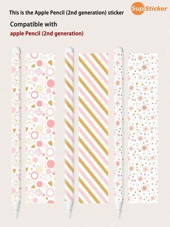 SUPSTICKER 3개 하트, 물방울 무늬, 플로럴 혼합 패턴 애플 펜슬 스킨 스티커, 고품질 방수 및 스크래치 방지 PVC 소재로 제작, 애플 애플 펜슬 (펜슬 2)과 호환 가능, 개인화 된 장식 추가 및 애플 펜슬 표면 보호, 껍질을 벗기고 붙이기, 1.12*6.25inch/15.9X9.8cm