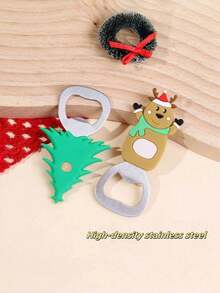 Christmas Fridge Magnet Bottle Opener Themed, Bottle Openers, Stainless Steel Cartoon Beer Bottle Opener Beverage Bottle Opener Flat Simple Bottle Opener(Fridge Magnet Function) - 4 Cute Designs (Santa, Snowman, Reindeer, Xmas Tree), Stainless Steel Barware, Fun Party Utensil, Perfect Holiday Present