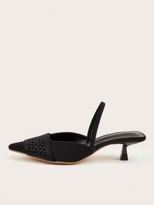 Giày sandal đế nhọn mũi nhọn đính đá lấp lánh cho nữ, thời trang & thanh lịch cho tiệc tùng và trang trọng, gót thấp - màu đen - Xem 5