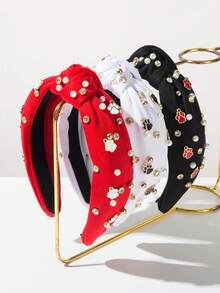 1 Stück einfarbiger Stoff Mode koreanischer Stil süße Frauen Perlen & Strass Dekor Haarband, vielseitiges Haaraccessoire geeignet für eleganten Stil, Haarreif, Haarband für Frauen