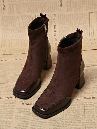 2025新款春秋季女士踝靴，高跟踝靴，适合娇小身材女性，酒红色鞋跟