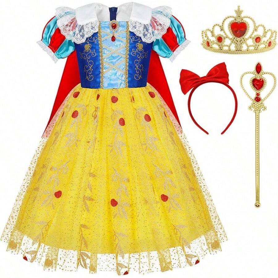 COTRIO Halloween Costumes Princess Dress Up For Girls Kids Dress Up Clothes Toddler Birthday Outfit With AccessoriesHalloween Christmas New Year - Vàng Xanh - Xem 1