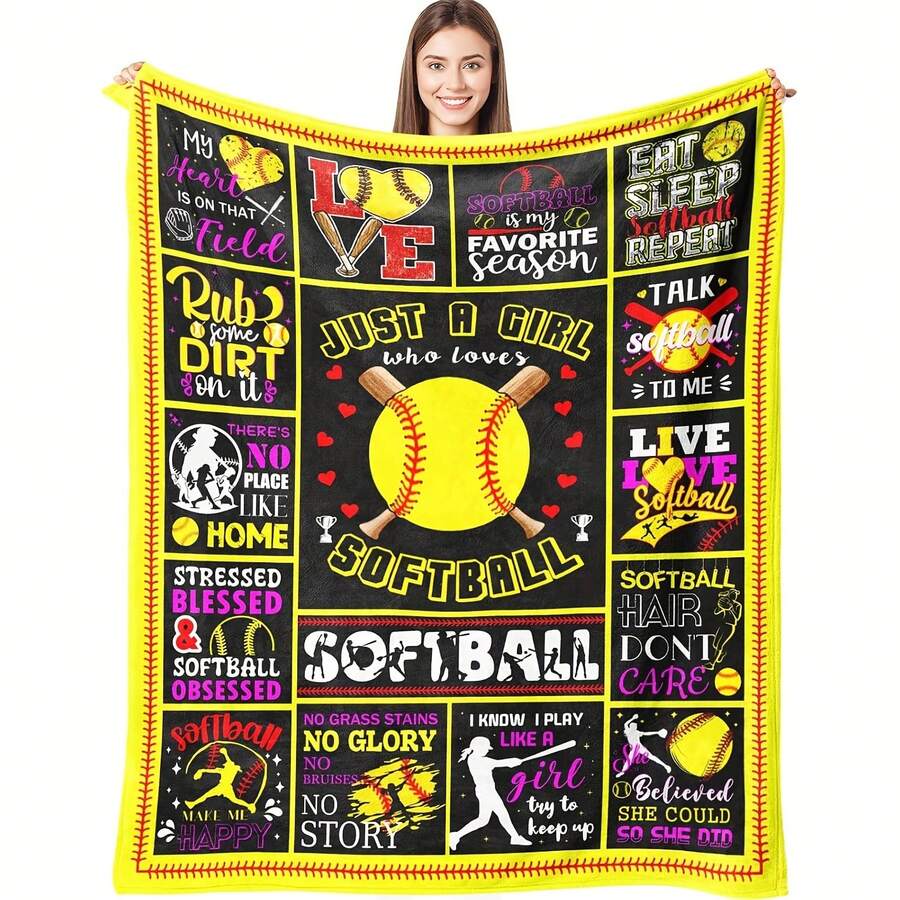 Softball Printed Blanket, Team Gift,Super Soft Flannel Printed Blanket,As Birthday Gifts, Family, Wedding, Souvenir Blankets, Polyester Blankets Suitable For All Seasons, Washable, Machine Washable, Lightweight, Breathable, Comfortable, Warm, Unique, 280gsm For Him, Her Personalized Ideal Gifts For Her, Him, Family, Boyfriend, Girlfriend, Father, Family, Mother, Lover, Daughter, Son, Grandfather, Grandmother, Friend, Classmate, Pet. Perfect Nap, Camping, Travel, Home, Daily Life, Office Decoration, Birthday, Anniversary, Valentine's Day, Thanksgiving, Christmas, Halloween, Mother's Day, Father's Day, Wedding, New Year Gifts ,Sofa,Bed,Car,Bedroom,Living Room,Office, Outdoor Camping, Beach,Wall Decoration - 多色11 - 查看 1