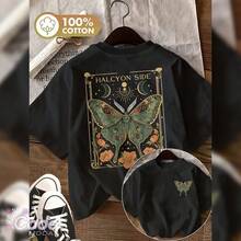 Butterfly Floral T-Shirt Vintage Style Cotton Aesthetic - 黑色 - 查看 1