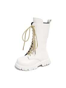 2025 New Fashion Versatile Flat Ankle Boots, Mid-Calf Boots For Girls, Teenage Riding Boots - trắng - Xem 2