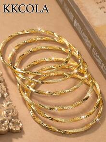 KKCOLA 6pcs Fashionable Twist Knot Bangle Bracelets, Boho Style, Party/Festival Gift, Jewelry Accessories, Daily Wear - Yellow Gold - View 13