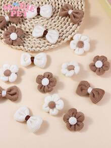 8 件可爱棕色毛绒花朵和蝴蝶结装饰宠物发夹，适合小猫和小狗的配件套装