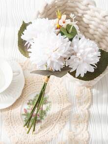 1/100 peças de flores artificiais de crisântemo, buquês de seda, plantas artificiais para vasos de casamento na primavera, decoração de casa, sala de jantar, quarto, Dia das Mães, Dia dos Namorados, festas de aniversário, acessórios para decoração de jardim externo. - Branco - Ver 4