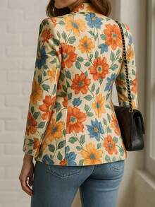 女士优雅休闲花卉印花翻领西装外套，春秋季 - 彩色 - 查看 5