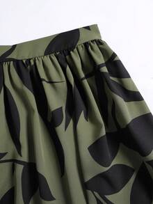 EARO Women's Casual Loose Design Unique Ink Print High-Waisted Skirt, Flattering - Green - View 8