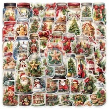 50 piezas Pegatinas de PET para frascos y botellas navideñas - Adhesivos mate con patrones navideños, aptos para patinetas, guitarras, equipaje, cuadernos y portátiles - Decoraciones DIY coloridas, pegatinas navideñas