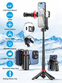 TOKQI 三合一手持迷你自拍杆三脚架，带无线遥控器的手机支架，便携式可伸缩落地支架，带挂绳环，兼容智能手机，适用于Vlog、家庭聚会、假日录像、直播等场景。 - 彩色 - 查看 4