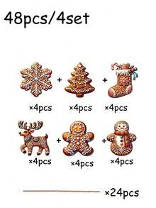 48/13/12件装圣诞装饰挂件，卡通圣诞老人、五角星、天使、姜饼人、驯鹿雪橇等图案，饼干造型挂饰，圣诞用品，圣诞树装饰品，圣诞装饰，适用于圣诞派对、主题派对、圣诞派对礼品