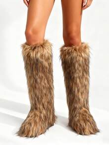 New Winter Warm Plush Faux Fur Snow Boots In Black And Brown Ankle Length, With Soft Lining And Comfortable One Foot Design, Suitable For Outdoor And Indoor Wear In Cold Weather. Men's And Women's Couple Snow Boots,  Faux Fur Long Fur Floor Boots, Classic And Versatile Snow Boots For Women, Black Knee High Boots,Smooth Fur Touches The Ground, Perfect For Christmas & Halloween, Y2K Style! Y2K Fashion Men's & Women's Snow Boots - Faux Raccoon Fur, Silky Smooth Floor-Reaching Fur, Solid Classic Shade, Ideal For Christmas & Halloween! Short Ankle Unisex Snow Boots With Faux Raccoon Fur - Solid Classic Color, Ultra-Smooth Fur Hits The Ground, Must-Have For Christmas & Halloween, Edgy Y2K Vibe! Christmas & Halloween Essential Faux Raccoon Fur Snow Boots (Unisex) - Solid Classic Hue, Smooth Fur Touches The Floor, Stylish Y2K Look! Y2K Short Ankle Snow Boots For Men & Women - Faux Raccoon Fur, Super Smooth Floor-Length Fur, Solid Classic Color, - 棕色 - 查看 4