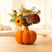 ORIZZONTE Modern Pumpkin Decorative Vase – Creative Design For Fresh/Dried Flowers/Pampas Grass, Autumn Gift Idea For Home/Study/Office, Centerpiece, 100% Made In Italy, Shipping From Italy - Orange - View 3