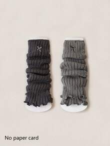 2/4/6 Pairs Women Bow Striped Lace Simple Warm Thigh High Leg Warmers, Collegiate Style Versatile Knee,High Leg Warmers, Autumn/Winter/Spring, Cozy