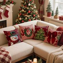 4 fundas de almohada de Navidad, 4 x 18 pulgadas, fundas de almohada de gnomo de Papá Noel, funda cuadrada de feliz Navidad, funda de cojín de invierno para habitación, sofá, patio, recámara - J - Ver 7