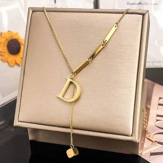 1 pieza Collar con borla de 24 letras de acero inoxidable, adecuado para el uso diario de las mujeres
