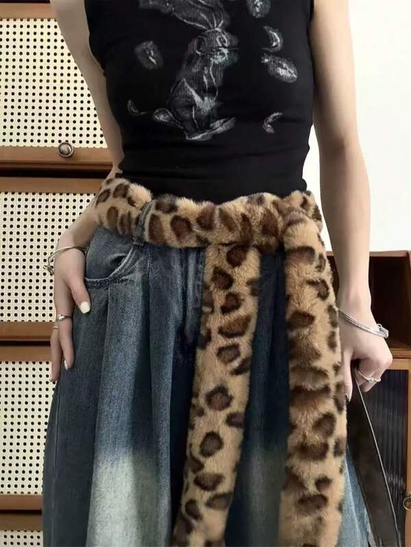 1 Peça/2 Peças Cinto Com Estampa De Leopardo, Cinto Jeans Unissex Estilo Baddie Y2K, Cinto Vintage Com Estampa De Leopardo Para Decoração De Dança Em Boate, Cachecol Longo Com Estampa De Leopardo À Prova D'Água