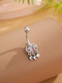 1.5pcs Star & Moon Multi-Element Pendant Navel Ring Stainless Steel Spiral Navel Piercing Jewelry, Suitable For Daily Wear