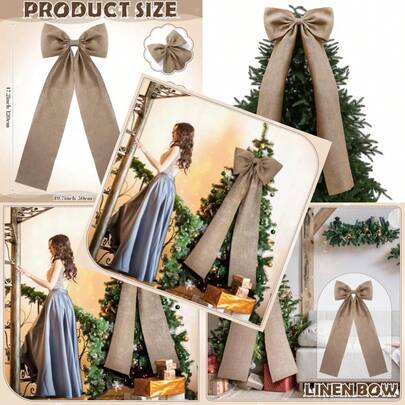 20 X 47 Inches Extra Large Christmas Burlap Bow Giant Christmas Tree Topper Bow Decoration With Long Streamers Ribbon Rustic Wall Decor For Home Xmas Holiday Birthday Wedding Party Decor
