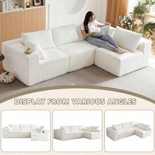 104" Modular Cloud Sectional Sofa, Plush Corduroy Boneless Couches, L-Shaped Sectional Deep Seat Sofas For Living Room, Bedroom, No Assembly Required, Light Black - 白色 - 查看 6