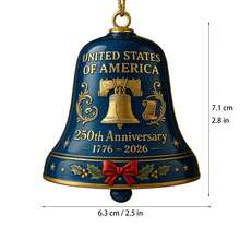 USA 250th Anniversary Bell Ornament 3D Red & Gold Commemorative Hanging Decor Elegant Doorbell For Patriotic Decor Tree Enamel Crafted Detailing 250th Anniversary USA Patriotic Ornaments - 藍色 - 查看 2