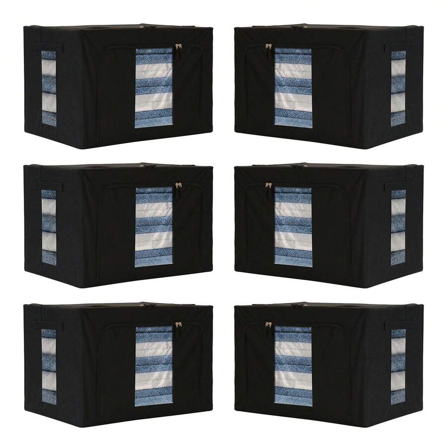 6 cestas de almacenamiento plegables de gran capacidad, organizador multifuncional para escritorios, Caja de almacenamiento de ropa de gran capacidad, tela no tejida, antideformación, organizador de ropa para el hogar, dormitorio, armario, gris, Bolsa De Almacenamiento Plegable Tela Organizador Para Edredones, Organizador para ropa bolsas guarda bolsas closet Caja De Almacenamiento De Ropa Grande Plegable - Negro - Ver 1