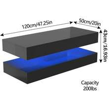39/47inch Large High Glossy LED Coffee Table With 2 Storage Drawers,Black Modern Coffee Tables For Living Room,Living Room Tables W/ USB Powered LED Lights - Solid Black - View 7