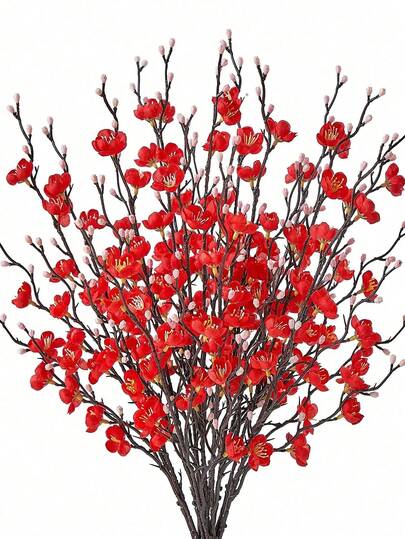 Fleurs artificielles Prunus blanc rouge Faux fleurs de prunier d'hiver longue tige en plastique Décoration de maison, hôtel, bureau, mariage, fête, jardin, Noël
