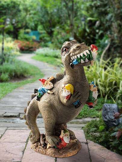 Dinosaur Eating Gnome Garden Decoration Statue, Dinosaur Eating Gnome Series Bloody Garden Decor, Fairy Garden Design