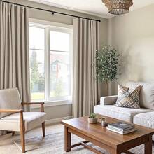 % Blackout Curtains Bedroom, 84 Inch Long Blackout Curtains, Clip Rings Linen Drapes, Thermal Insulated Room Darkening Living Room, 2 Panels - Beige, W50xL84, Bedroom Decor - 土米色 - 查看 4