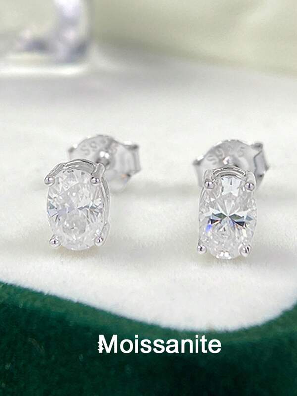 2pcs Elegant Luxury 925 Sterling Silver 0.5Carat X 2 Oval Moissanite Stud Earrings, Suitable For Women's Daily Wear, Party, Holiday, Valentine's Day, Mother's Day, Birthday, New Year, Wedding Anniversary Jewelry Gift