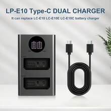 EDEKOY LP-E10 USB双口充电器，兼容佳能EOS Rebel T3、T5、T6、T7、T100、Kiss X50、X70、X80、X90、1100D、1200D、1300D、1500D、2000D、3000D、4000D相机，可替代LC-E10充电器 - 黑色Typec-Typec - 查看 9