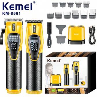  KEMEI KM-8561 男士理发器，电动理发器，美发沙龙专业电动理发器套装，ABS材质机身，不锈钢圆头刀片。双电池冗余系统，LED显示屏。模块化电池设计。