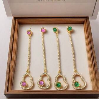 1 Pair Rhinestone Inlaid Round Turquoise Stud Earrings, Suitable For Women's Daily Wear