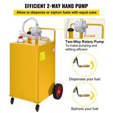 Tanque de combustible de 35 galones con 4 ruedas y bomba de transferencia manual. Contenedor de gasolina y diésel para autos, cortadoras de césped, vehículos todo terreno, botes y más. Amarillo. - 35 galones Amarillo - Ver 3