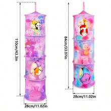 3/4 Tier Foldable Hanging Storage Hammock - Durable Knitted Fabric Organizer, Living Room, Bedroom Decor, Cute & Fun Gift, Suitable For Doll & Doll Storage, Space-Saving Display Net For Home & Travel - Pink Colorful - View 3