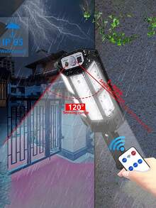 1pc Ultra Bright 6500k Outdoor Solar Wall Light With Remote Control, Motion Sensor & 43 Led For Yard Lighting Ip65 Waterproof